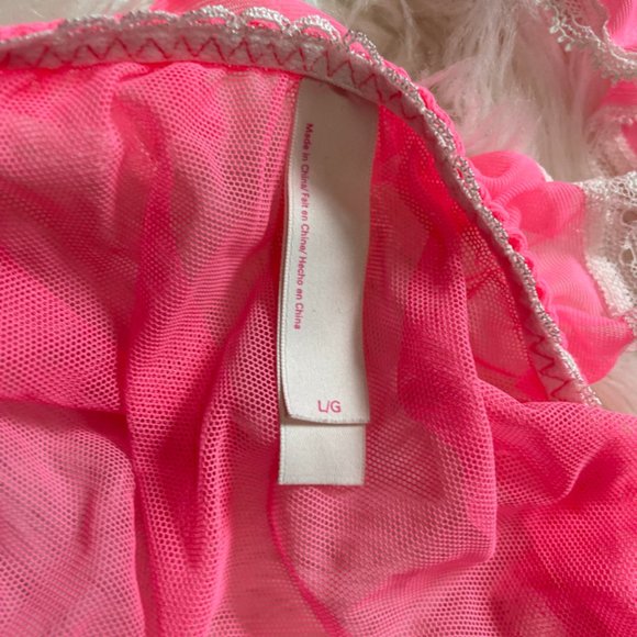 NWOT Victoria's Secret Pink Sheer Mesh Babydoll Set lace ruffle trim, bows Large - Picture 5 of 14